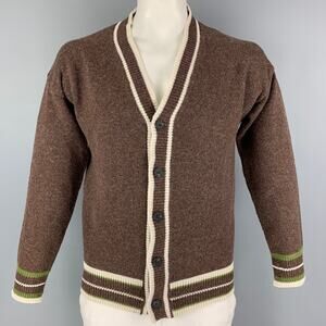KITON Size M Brown Cream Contrast Trim Cotton V-Neck Cardigan